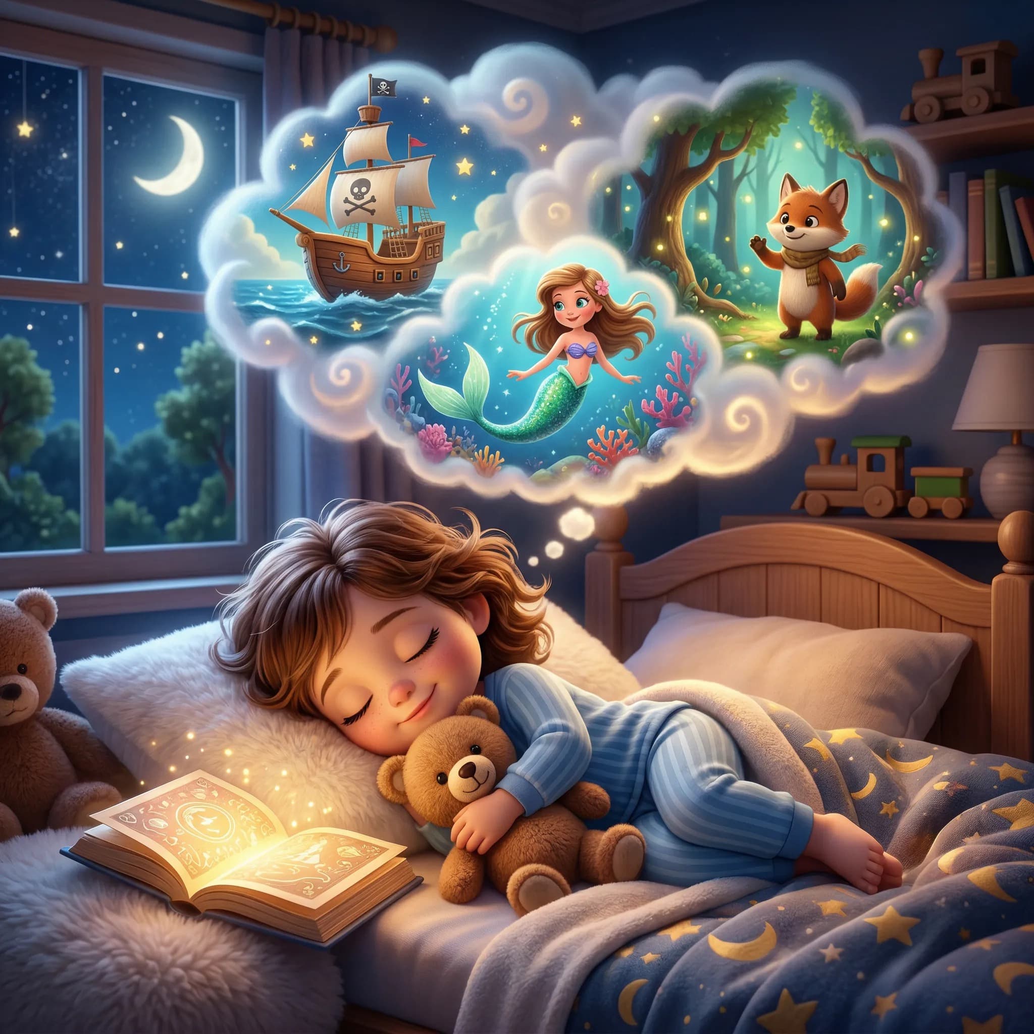 Sleeping child in a dreamy bedtime scene that evokes the limited number of bedtimes left