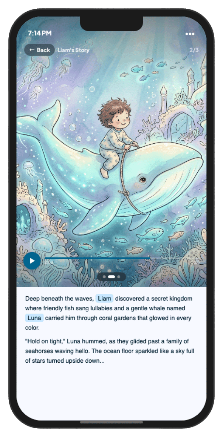 Night Night app showing an underwater ocean story