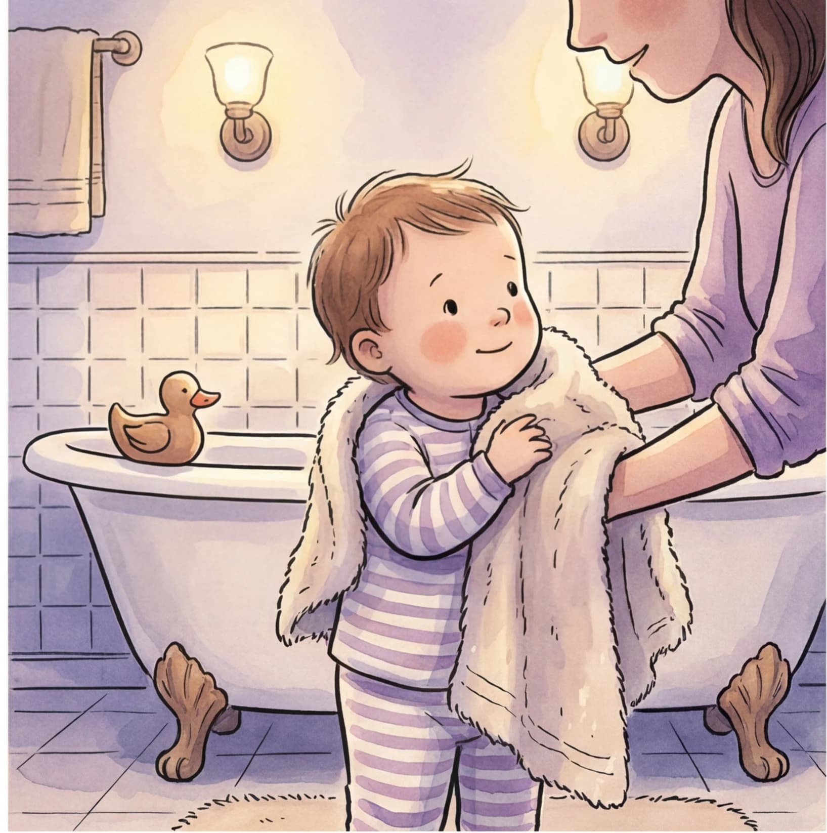 A toddler in a bedtime routine with a personalized story