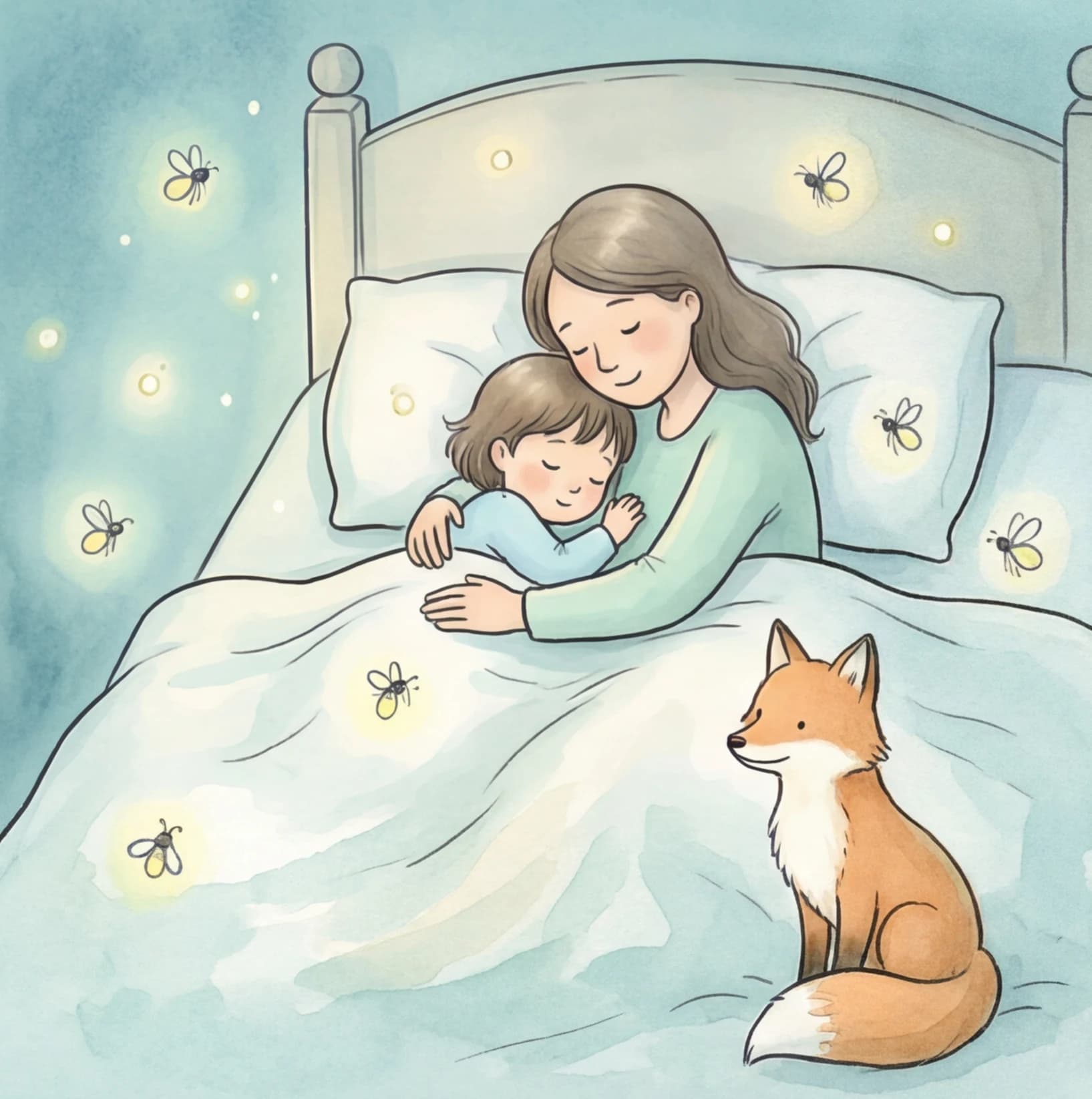 A calm child falling asleep after a soft bedtime story