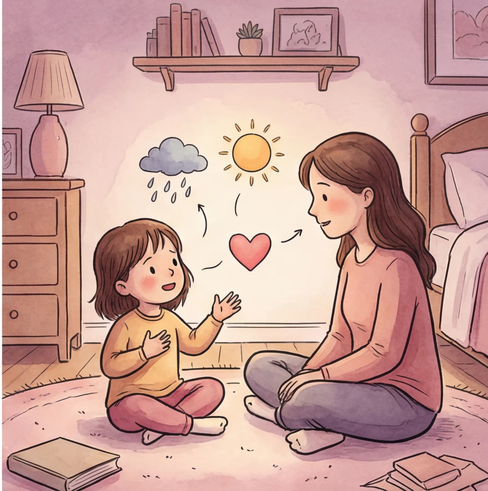 A child practicing deep breaths in a bedtime story