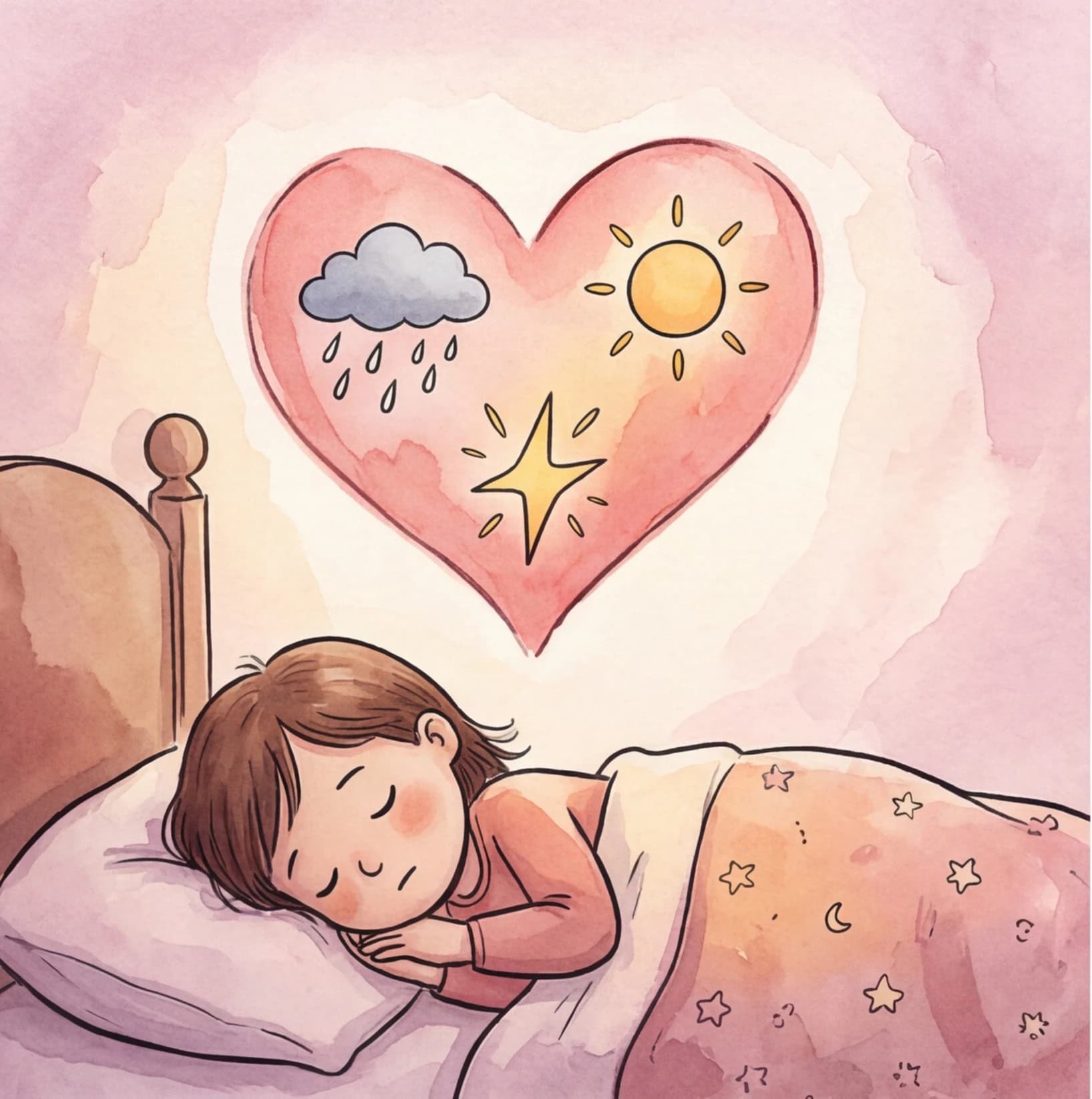 A child calm after working through a feeling in a bedtime story