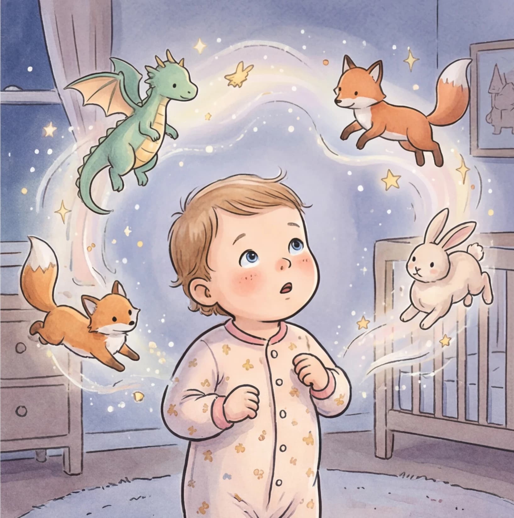 A toddler watching a personalized illustrated story