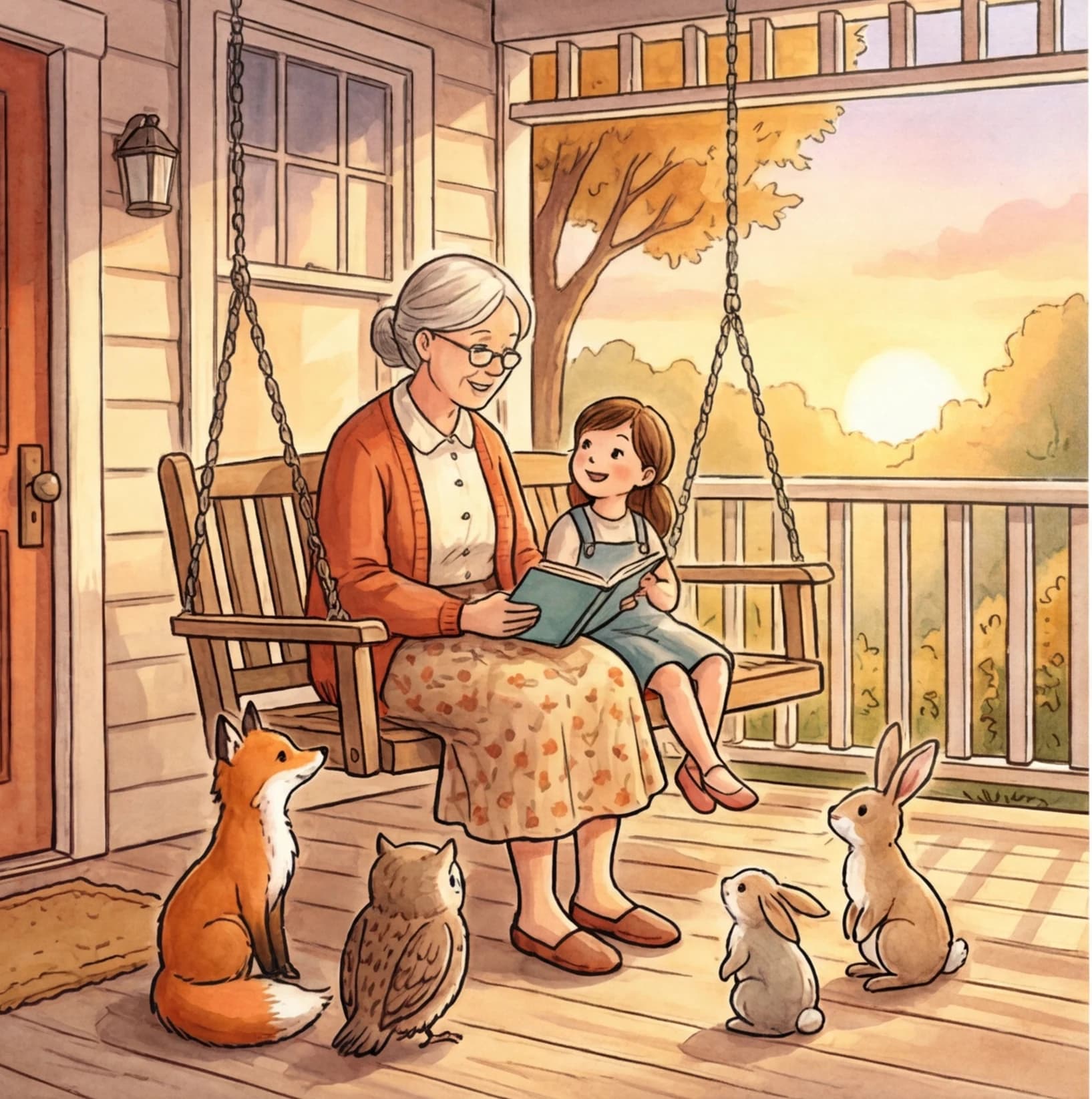 A grandparent reading a personalized bedtime story to their grandchild