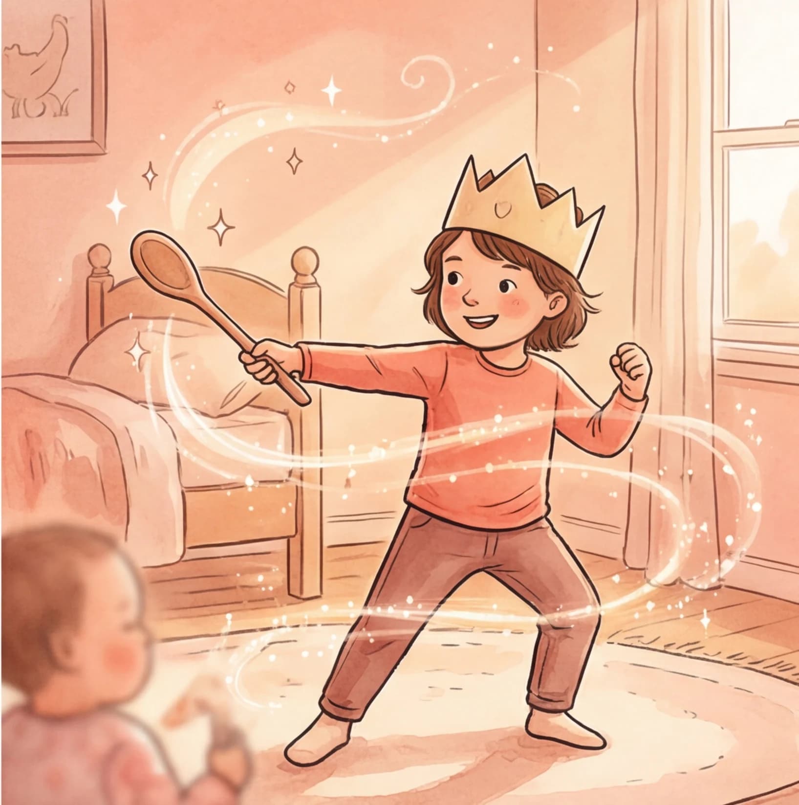 A parent reading a personalized story to their older child at bedtime