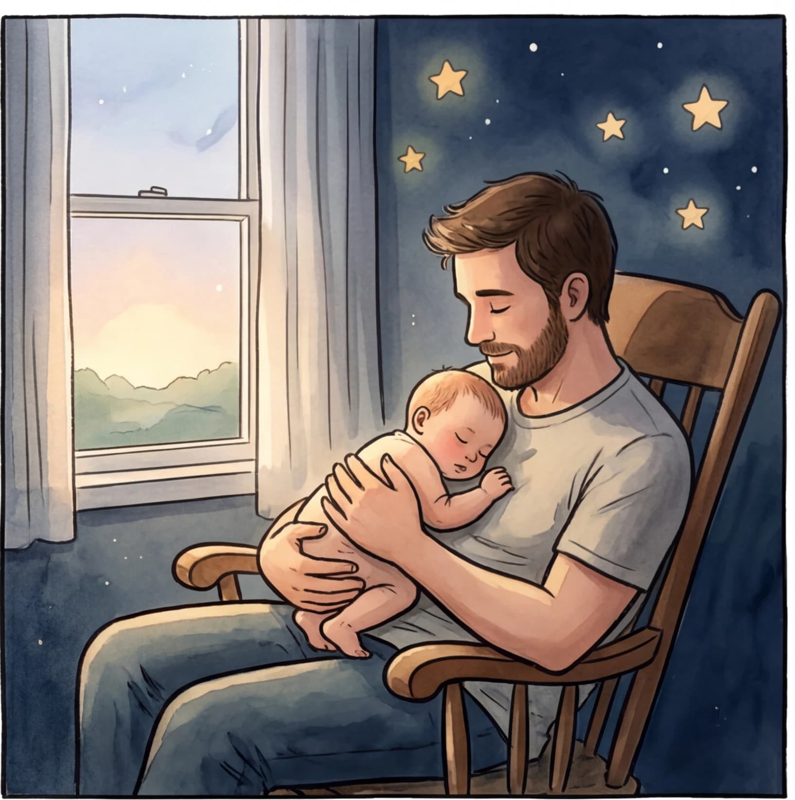 A father narrating a bedtime story using voice playback