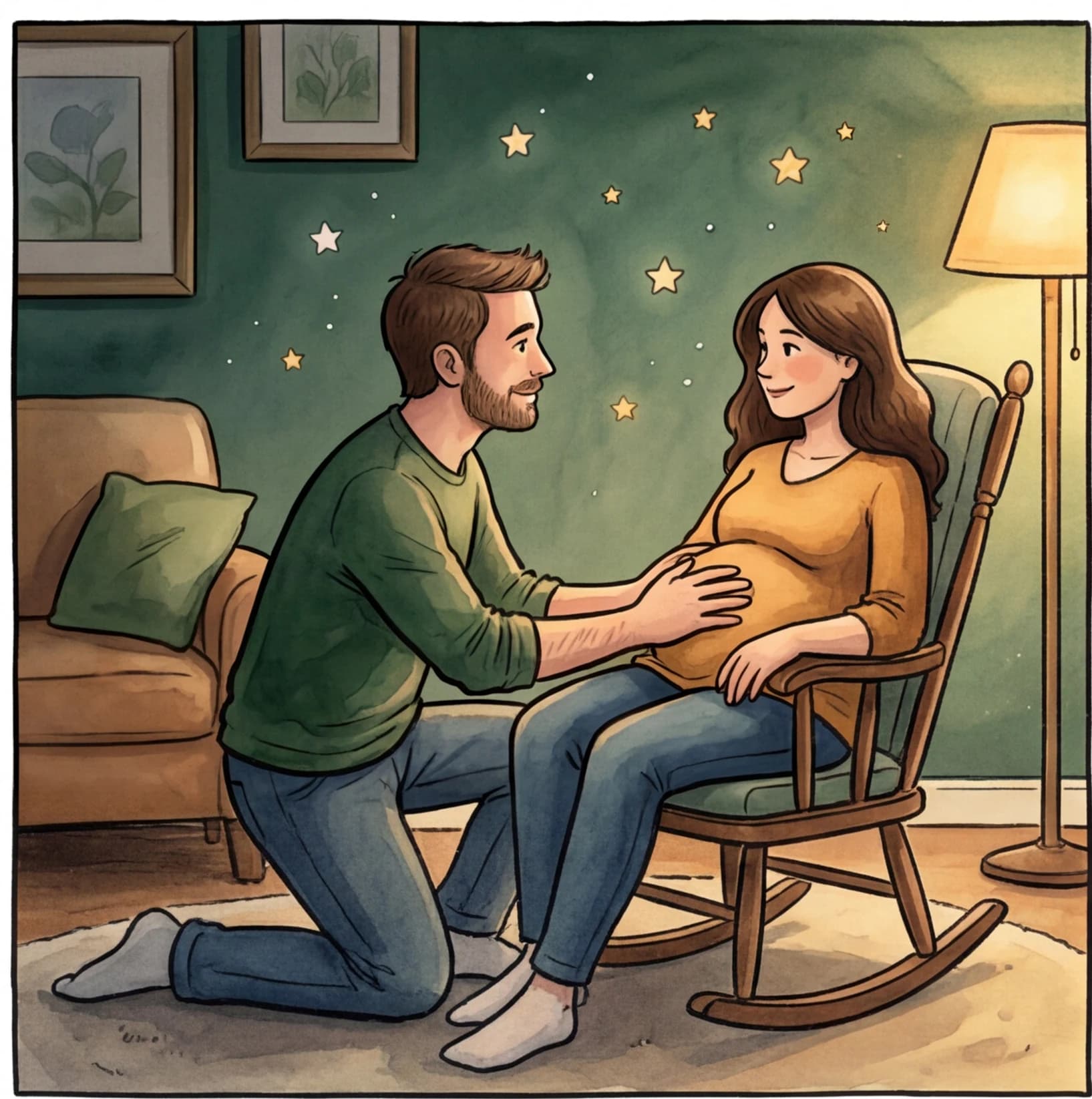 A new dad reading a personalized bedtime story to his newborn