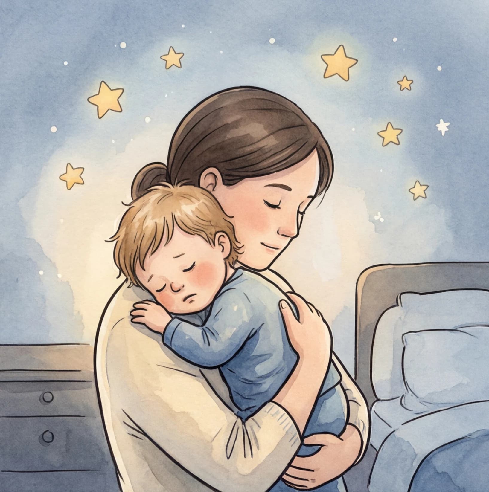 A toddler comforted by a familiar bedtime story during a regression