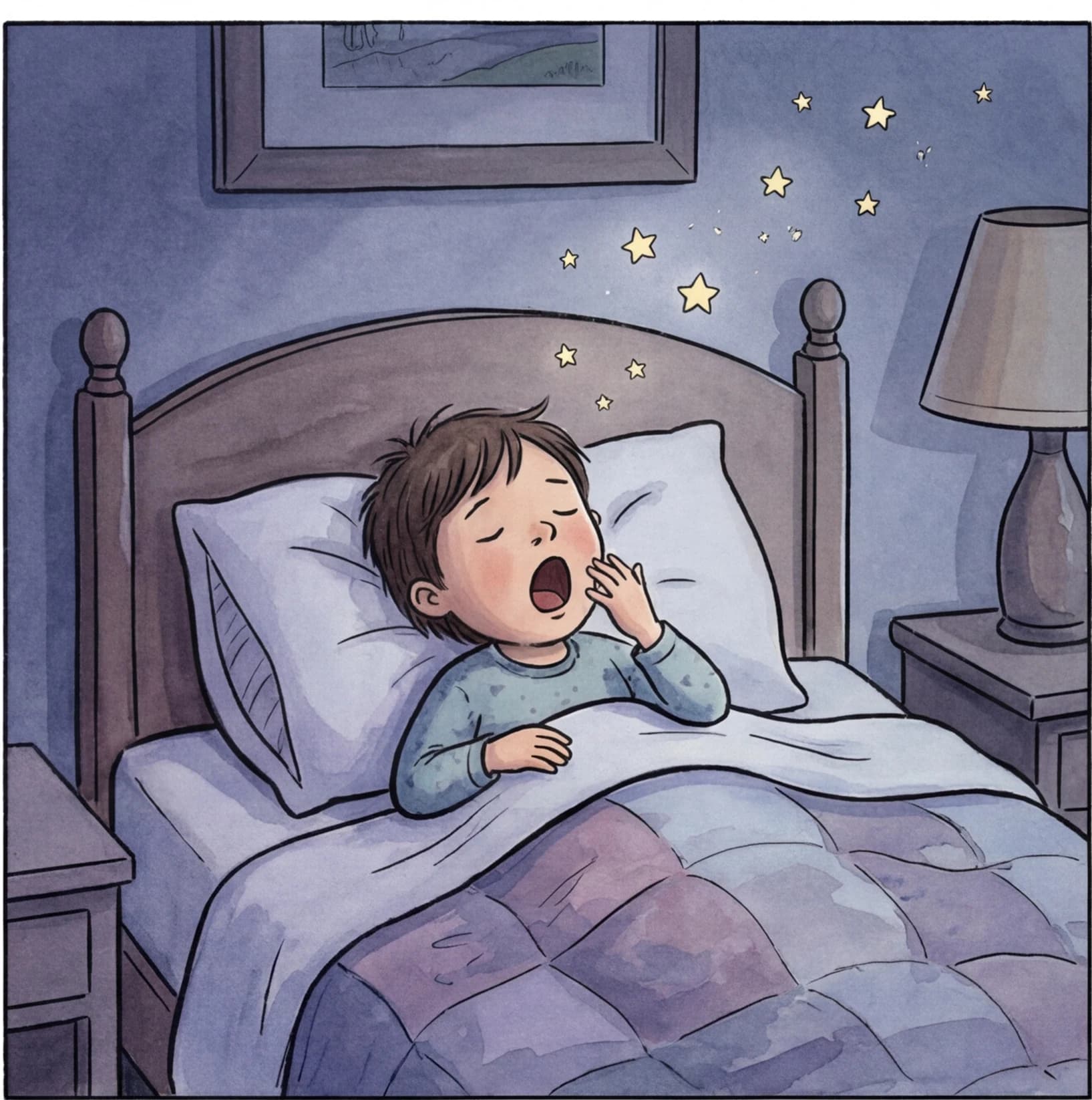 A tired parent at bedtime
