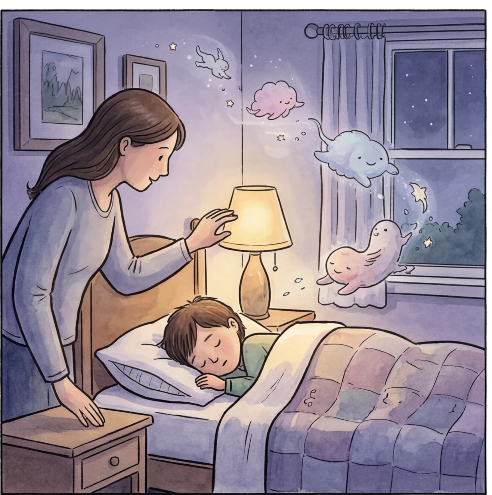 A child reading a personalized story at bedtime