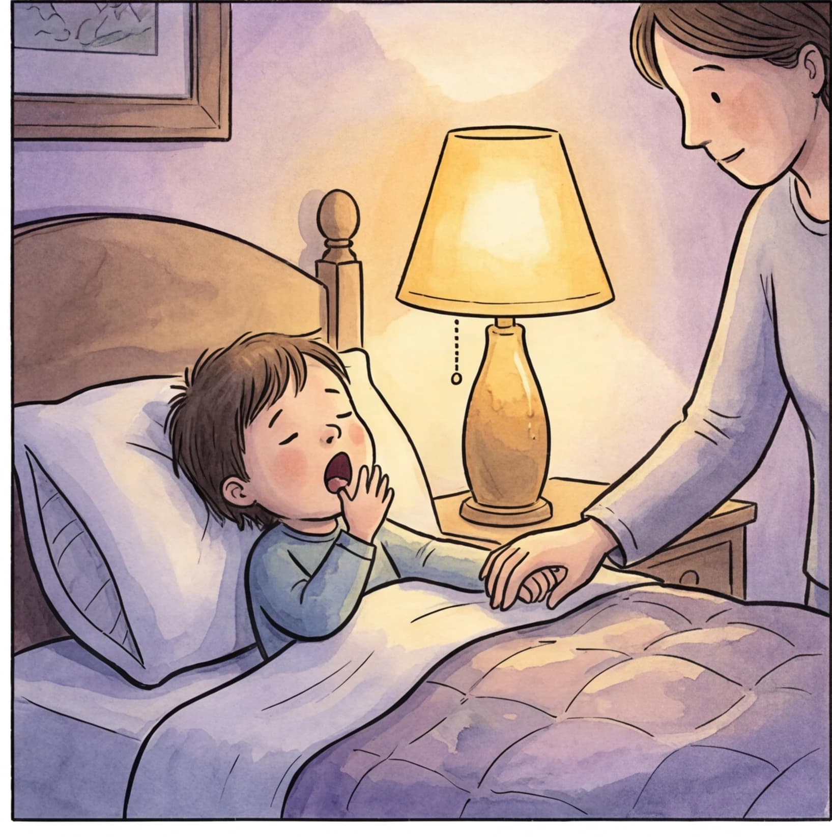 A parent tucking in a child after the bedtime story