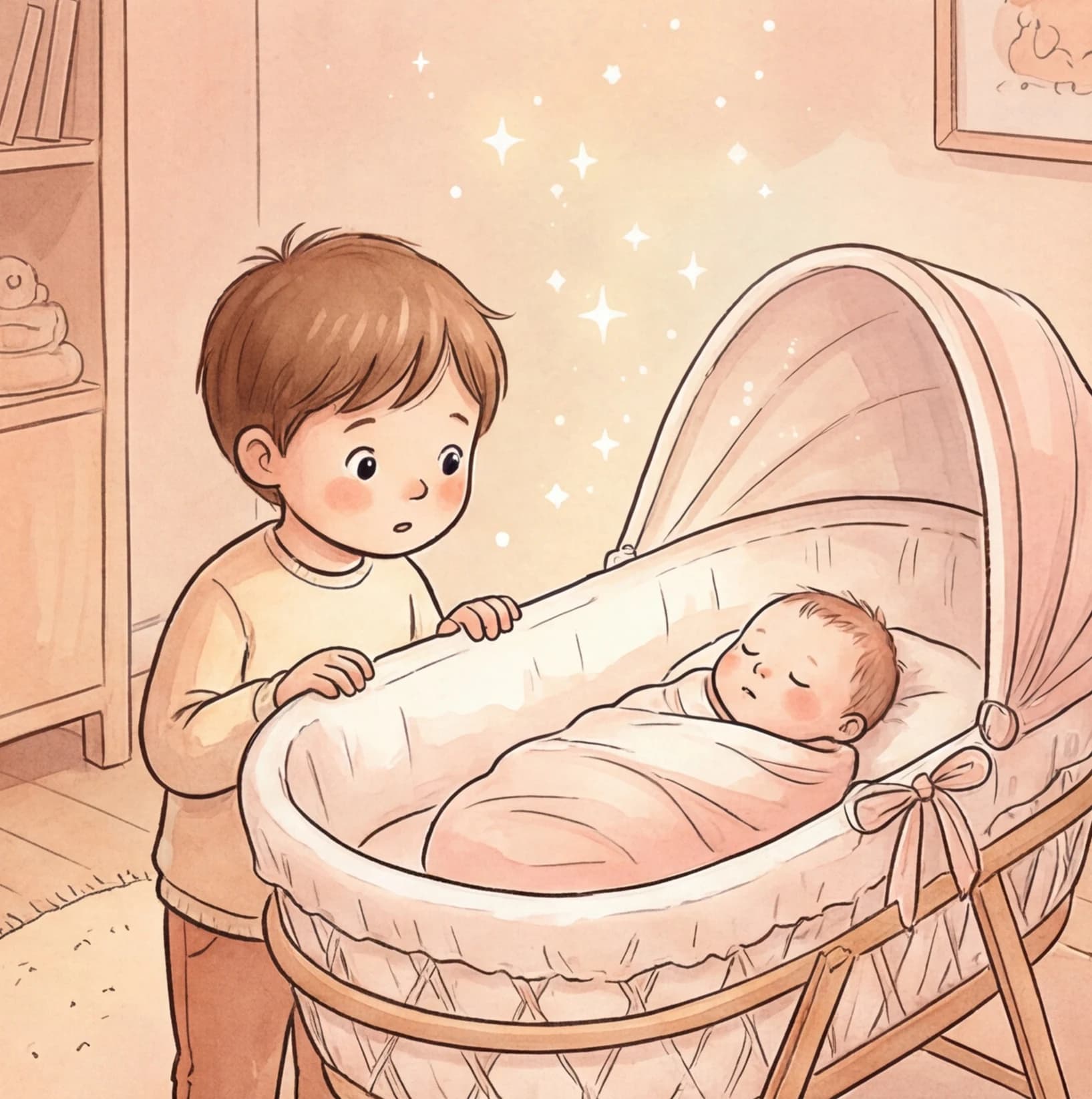 A child anticipating a new baby sibling in a personalized bedtime story