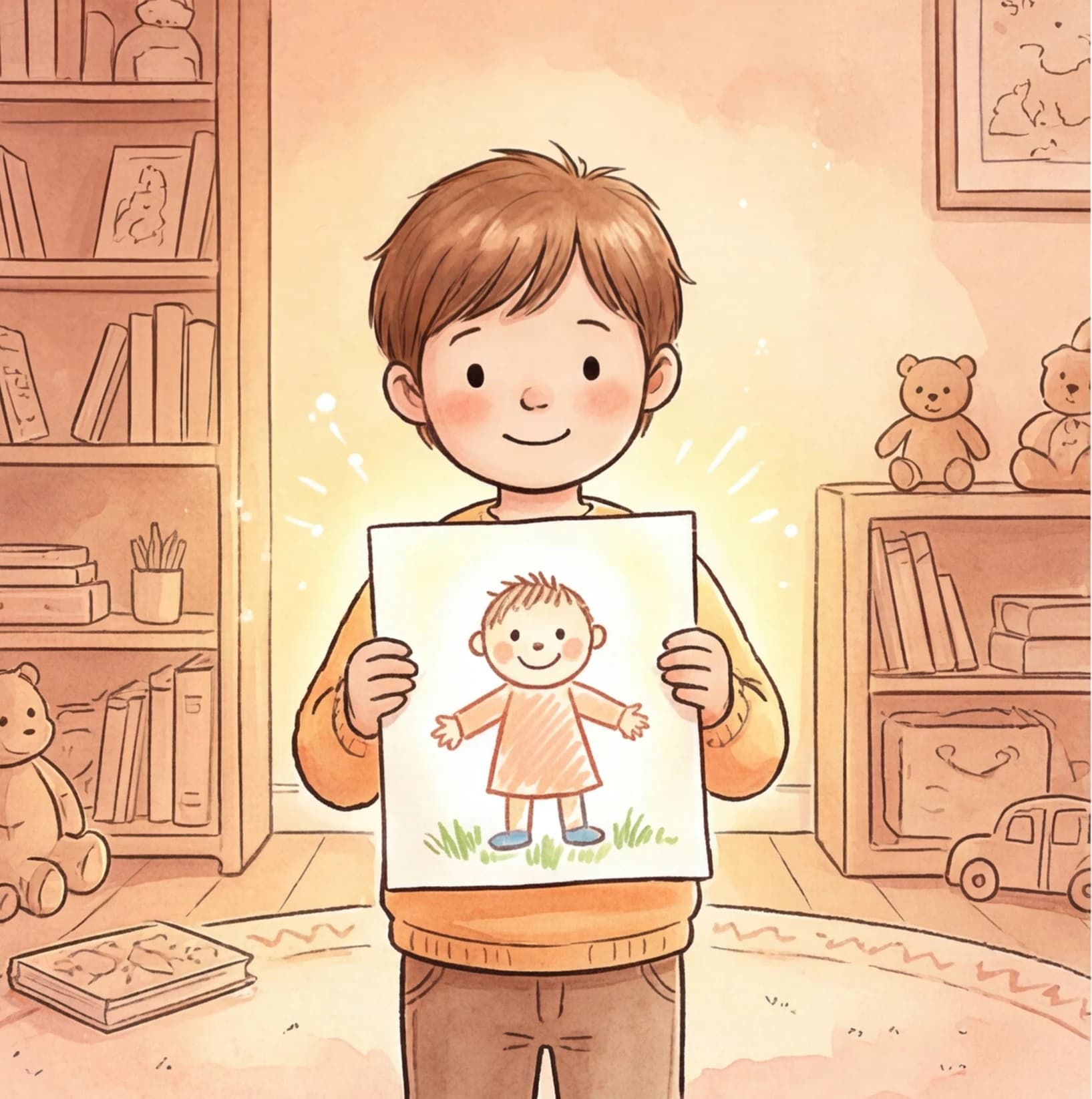 An older sibling gently welcoming a newborn in a bedtime story
