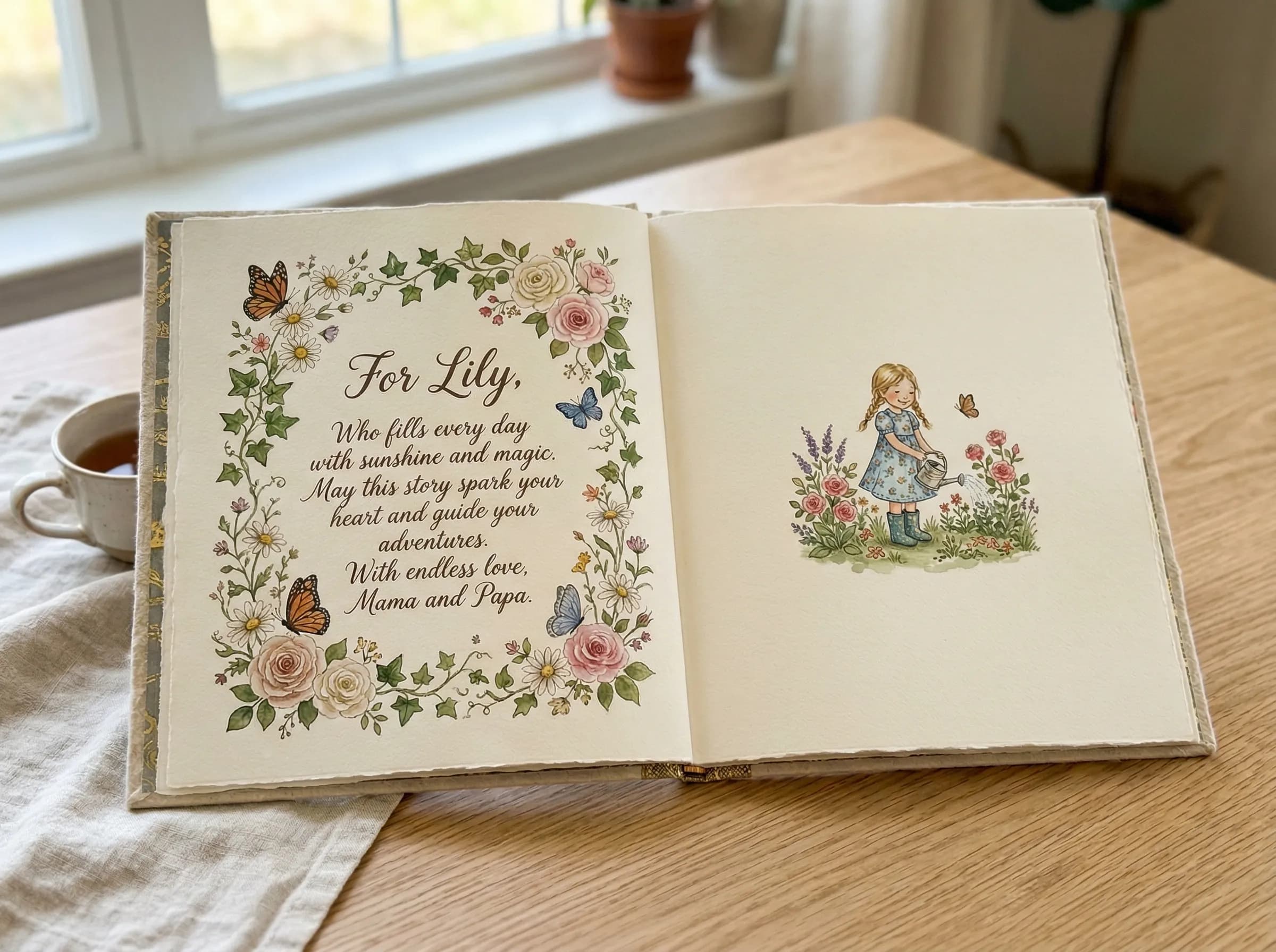 Dedication page with watercolor floral illustrations