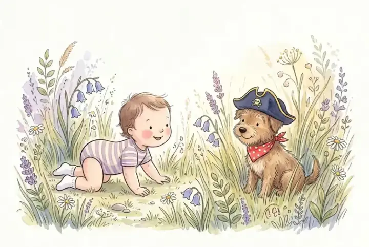 Storybook-style illustration of a child on an adventure
