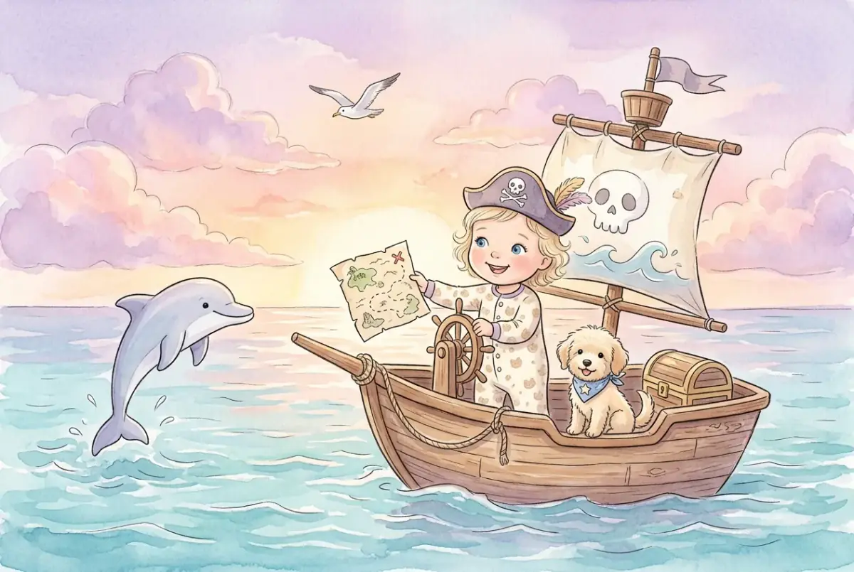 Noelle and her mini black schnauzer in a pirates story